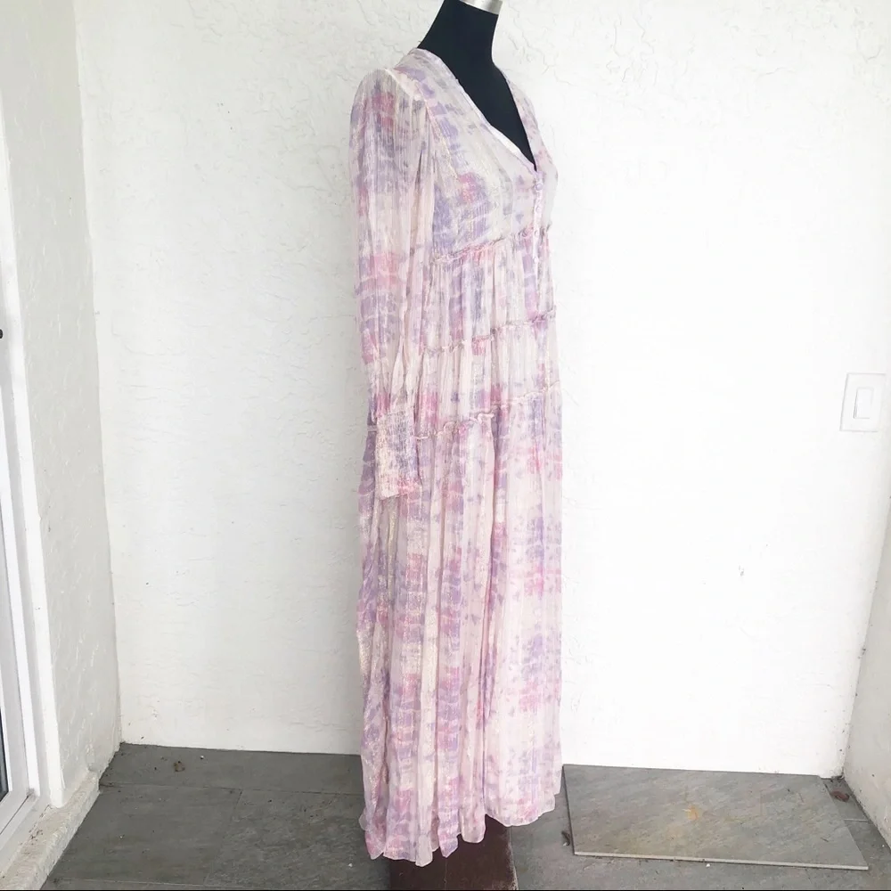 Rococo Sand Etre Metallic Maxi Dress Pink Resort Long Sleeve Womens Size Small